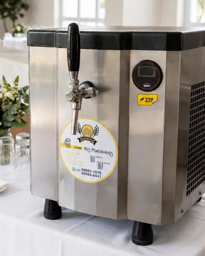 Chopeira elétrica Mineirinhos Chopp montada para festa no Brooklin